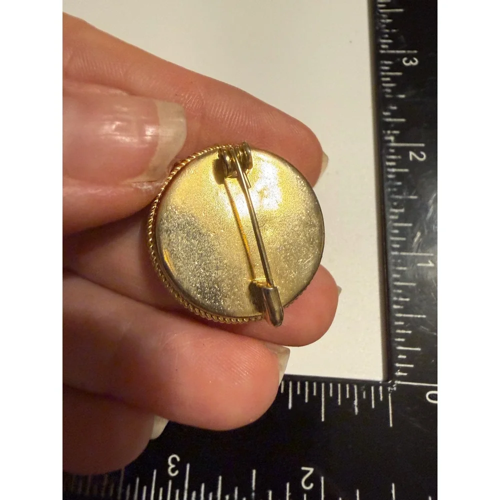 Vintage Italian Micro Mosaic Floral Brooch Gold Tone Round Multi Color Glass Pin